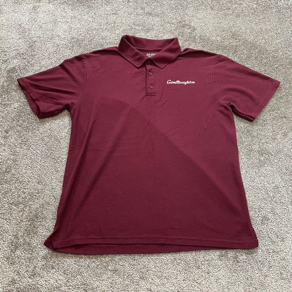 Gildan Dry Blend polo Shirt Mens Large Dark Red Maroon Collar Gem Graphics Logo